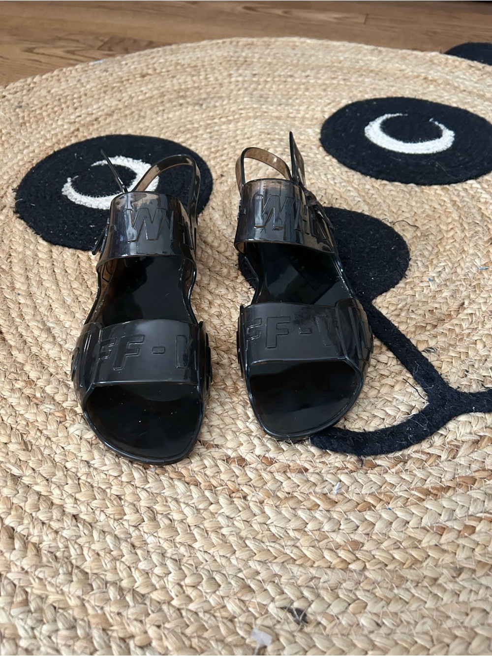 Off-White Black Patent Logo Slingback Sandals